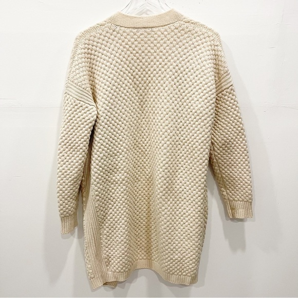 Vince Honeycomb Longline Cardigan Chunky Knit in Winter White Small Yak Wool - Picture 4 of 10